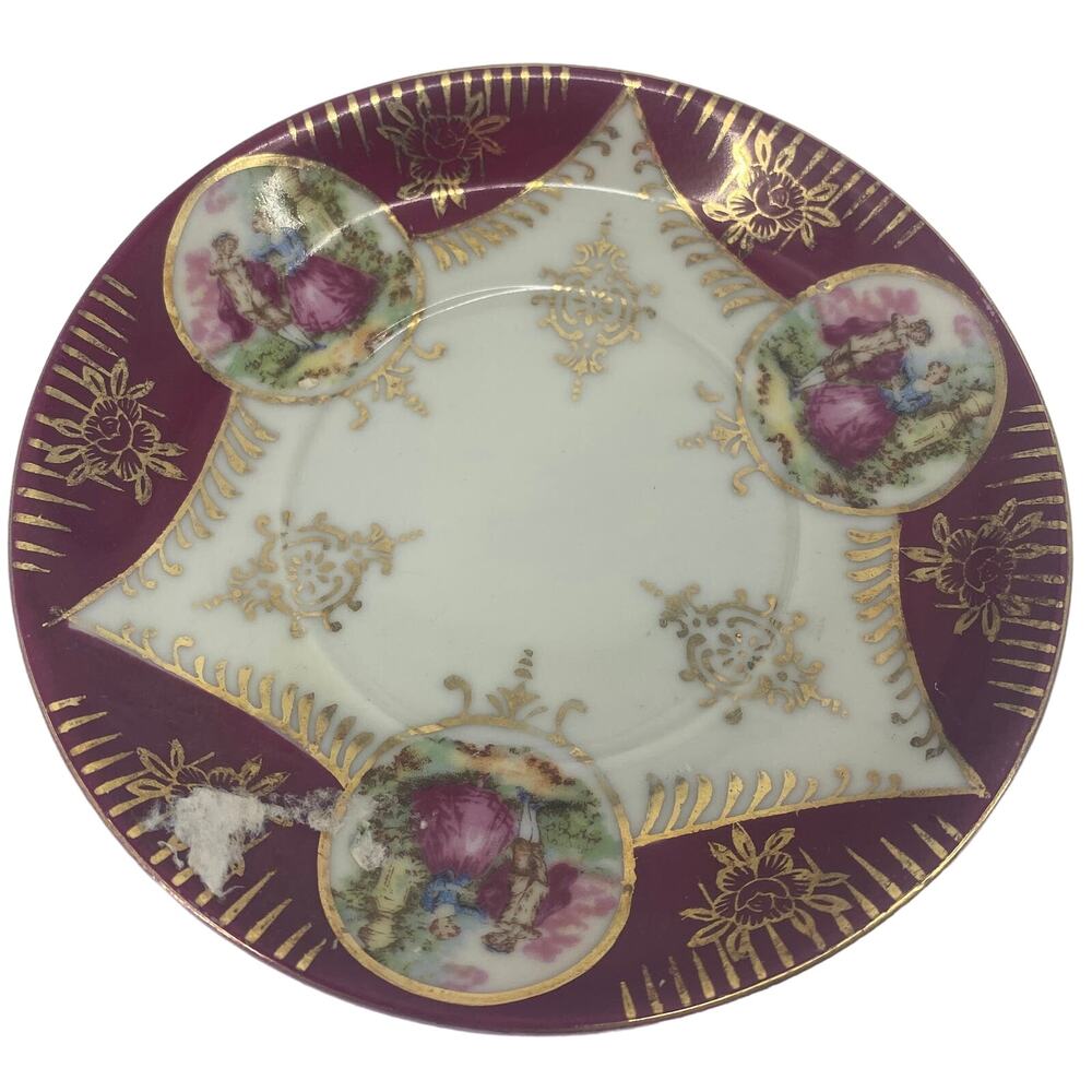 vintage Royal Sealy China Japan rare couple art gold trim bread dessert plate
